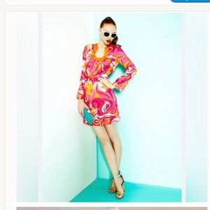 Banana Republic x Trina Turk pink orange cotton silk dress with sash size 8